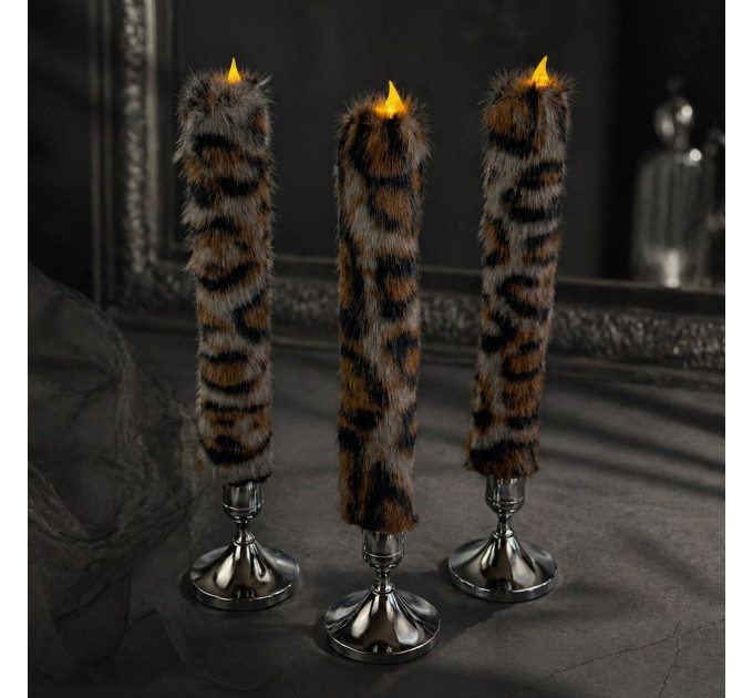 Leopard Faux Fur Taper LED Candle — Dark