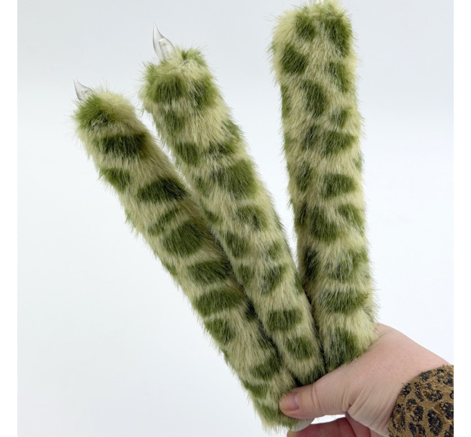 Leopard Faux Fur Taper LED Candle — Green 
