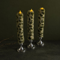 Leopard Faux Fur Taper LED Candle — Green 