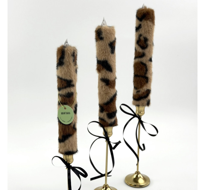 Leopard Faux Fur Taper LED Candle — Classic