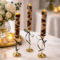 Leopard Faux Fur Taper LED Candle — Classic