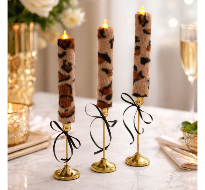 Leopard Faux Fur Taper LED Candle — Classic