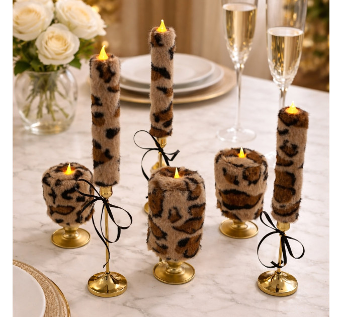 Leopard Faux Fur Taper LED Candle — Classic