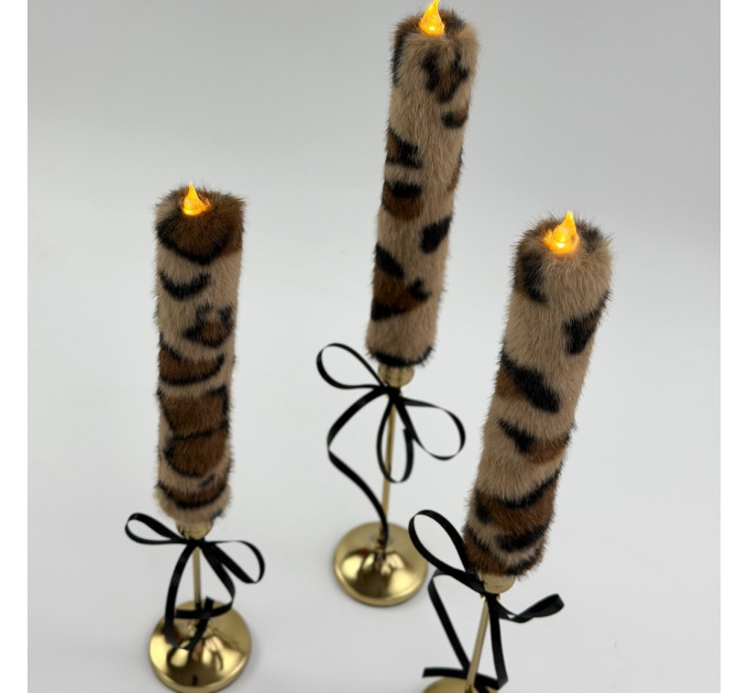 Leopard Faux Fur Taper LED Candle — Classic