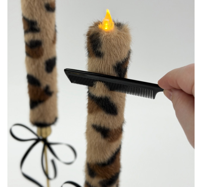 Leopard Faux Fur Taper LED Candle — Classic