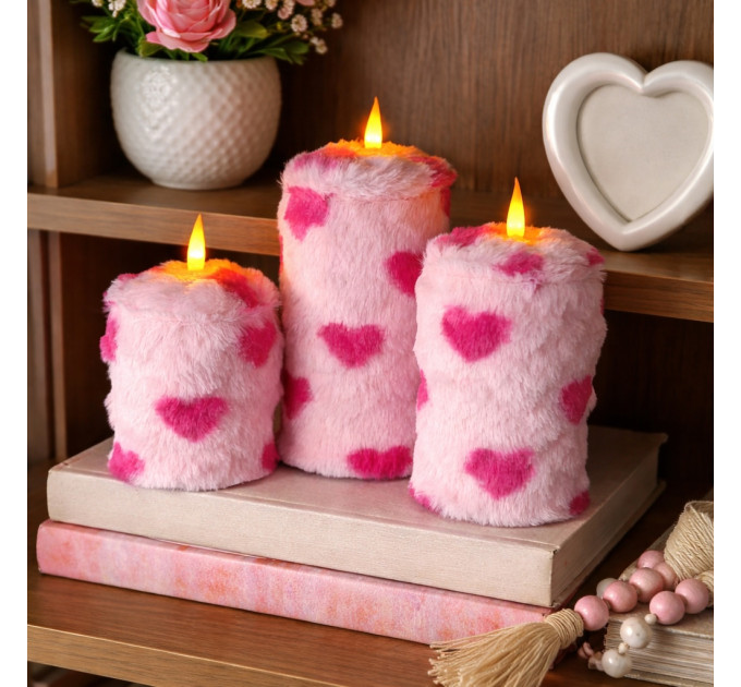Lovecore Heart Faux Fur Pillar LED Candle