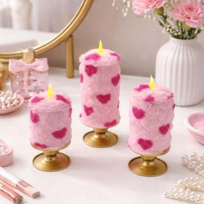 Lovecore Heart Faux Fur Pillar LED Candle