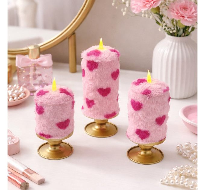 Lovecore Heart Faux Fur Pillar LED Candle