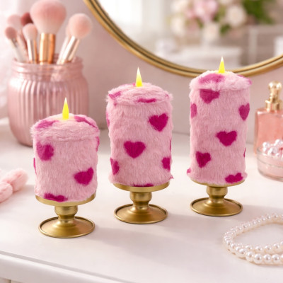 Lovecore Heart Faux Fur Pillar LED Candle
