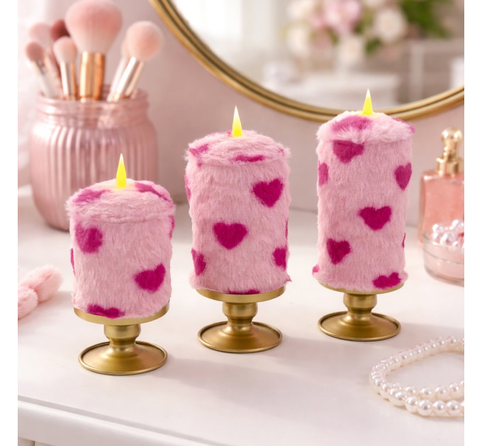 Lovecore Heart Faux Fur Pillar LED Candle