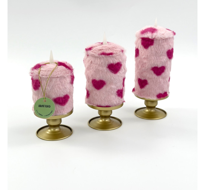 Lovecore Heart Faux Fur Pillar LED Candle