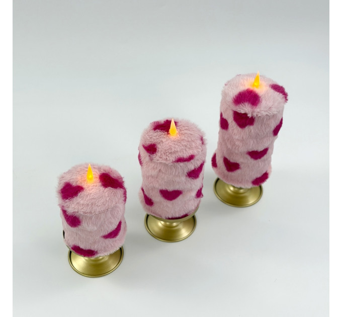 Lovecore Heart Faux Fur Pillar LED Candle
