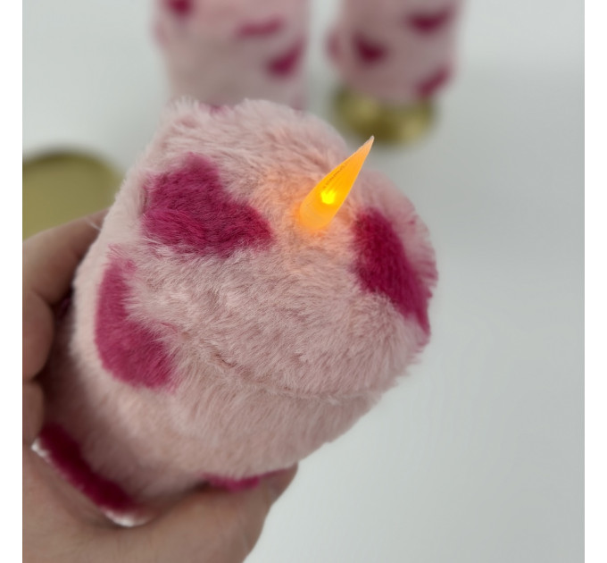 Lovecore Heart Faux Fur Pillar LED Candle