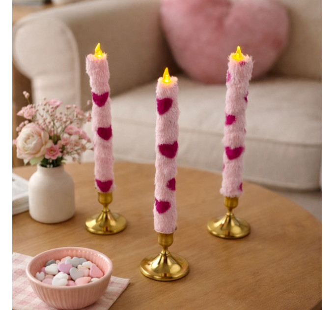 Lovecore Heart Faux Fur Taper LED Candle