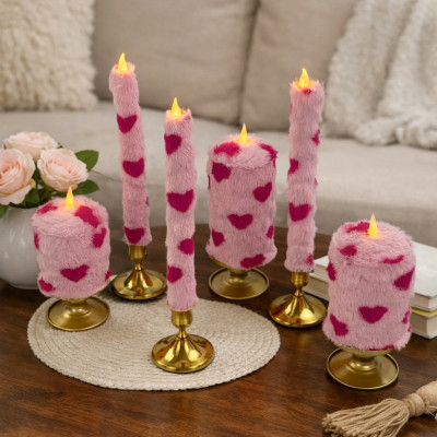 Lovecore Heart Faux Fur Taper LED Candle
