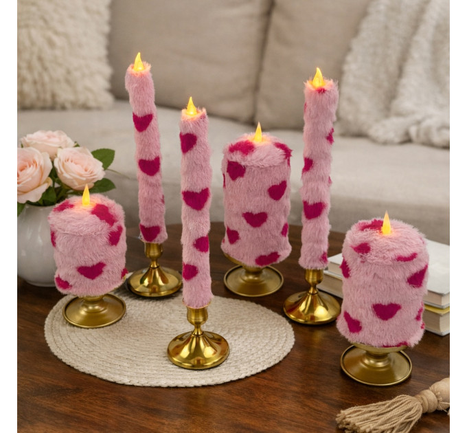 Lovecore Heart Faux Fur Taper LED Candle