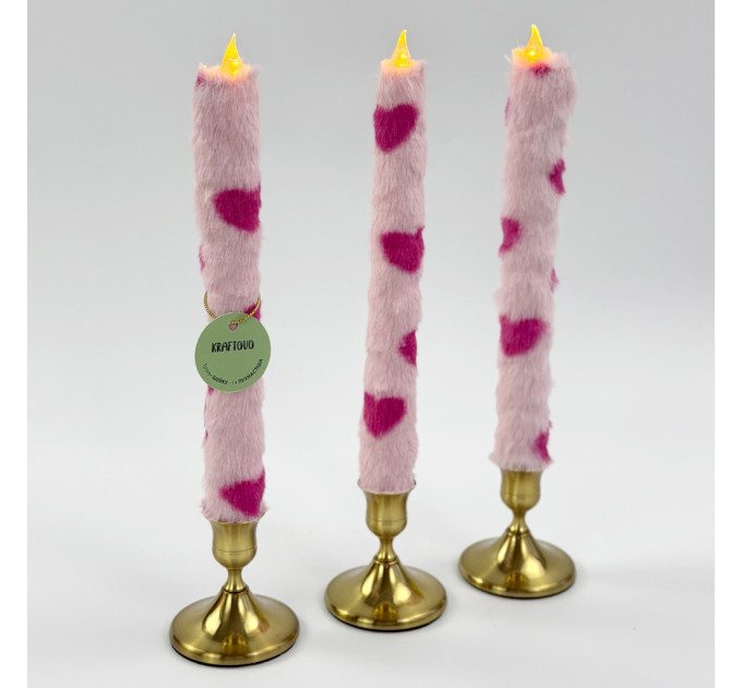Lovecore Heart Faux Fur Taper LED Candle