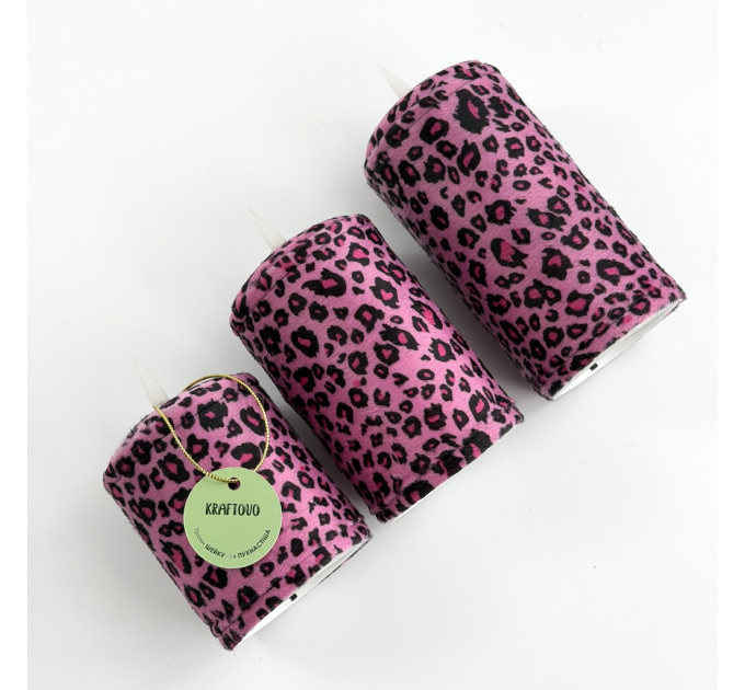 Pink Leopard Textile Pillar LED Candle