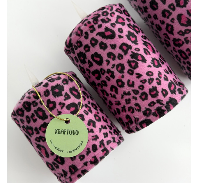Pink Leopard Textile Pillar LED Candle