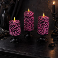 Pink Leopard Textile Pillar LED Candle