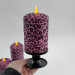 Pink Leopard Textile Pillar LED Candle