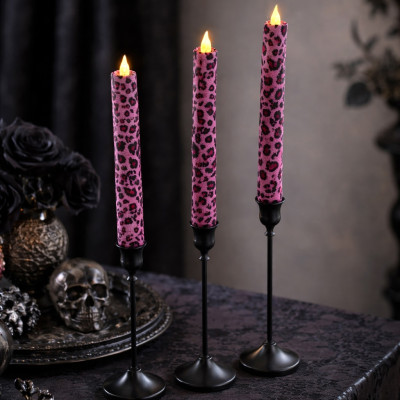 Pink Leopard Textile Taper LED Candle Pink Leopard Textile Taper LED Candle