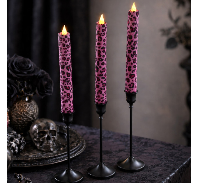 Pink Leopard Textile Taper LED Candle