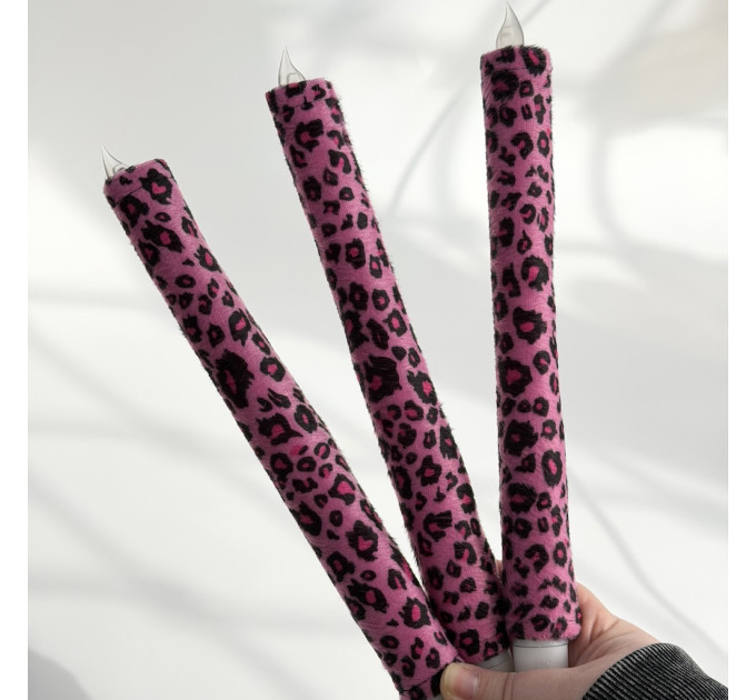 Pink Leopard Textile Taper LED Candle
