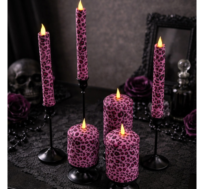 Pink Leopard Textile Taper LED Candle