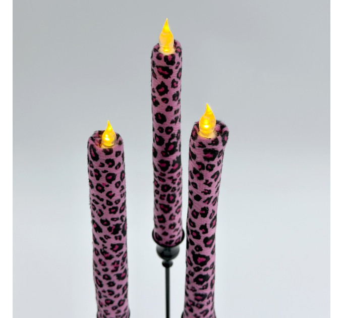 Pink Leopard Textile Taper LED Candle