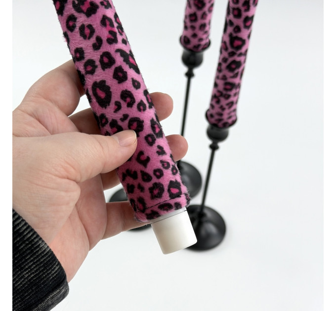 Pink Leopard Textile Taper LED Candle
