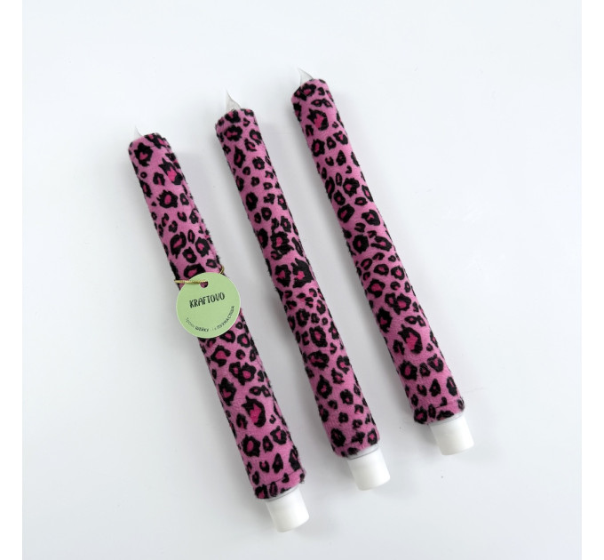 Pink Leopard Textile Taper LED Candle
