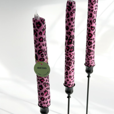 Pink Leopard Textile Taper LED Candle