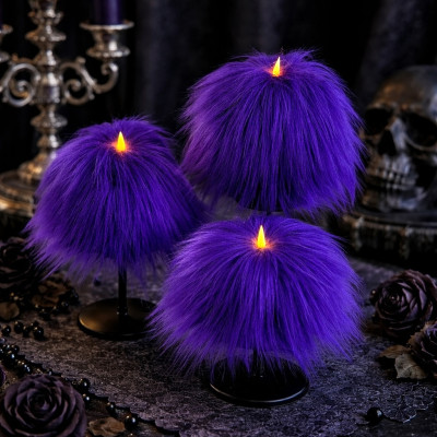 Purple Furry LED Pillar Candle — Funky