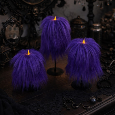 Purple Furry LED Pillar Candle -Luxury