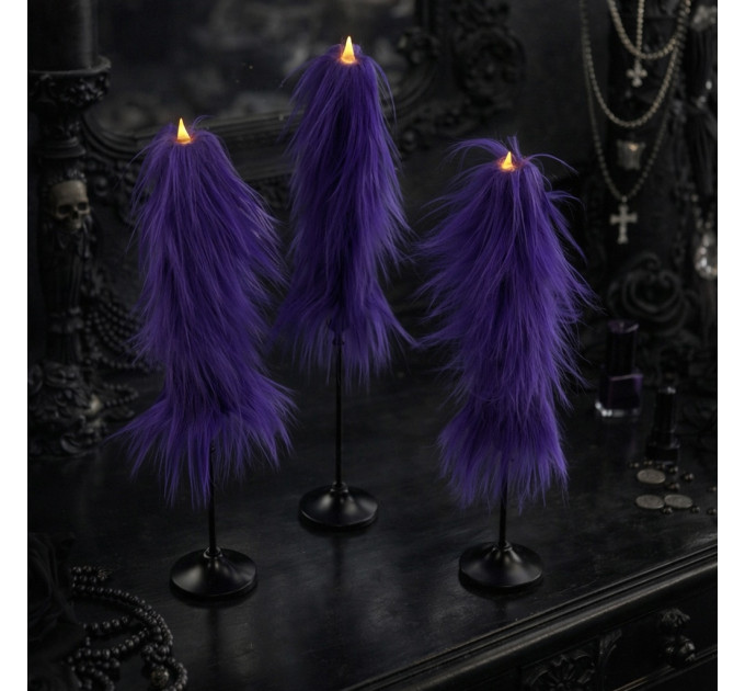 Purple Furry LED Taper Candle - Luxury