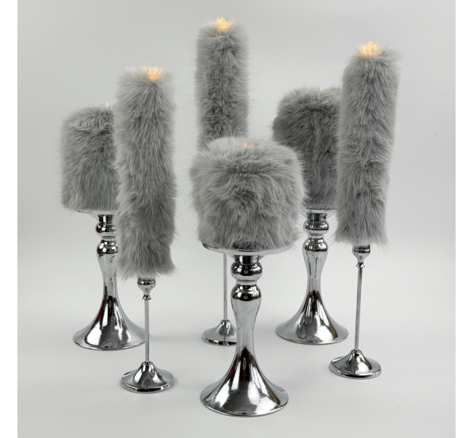 Rabbit Faux Fur LED Pillar Candle