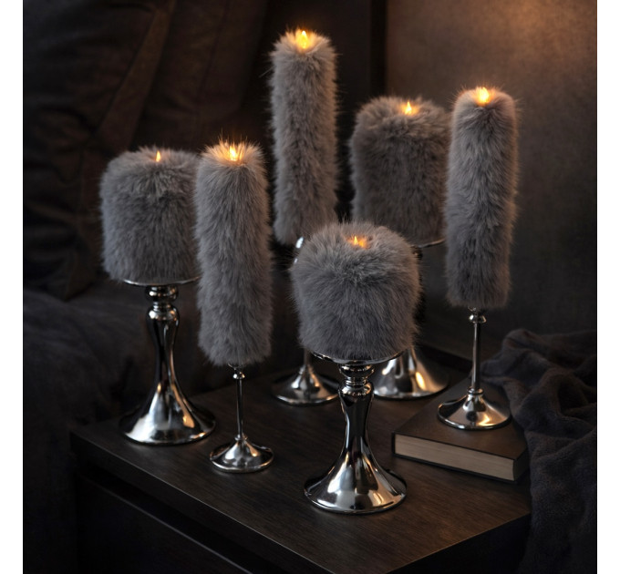 Rabbit Faux Fur LED Pillar Candle