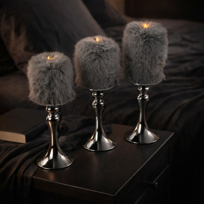 Rabbit Faux Fur LED Pillar Candle