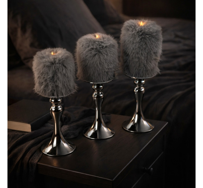 Rabbit Faux Fur LED Pillar Candle