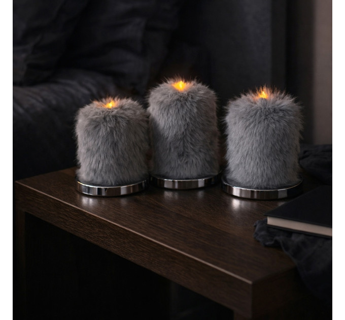 Rabbit Faux Fur LED Pillar Candle