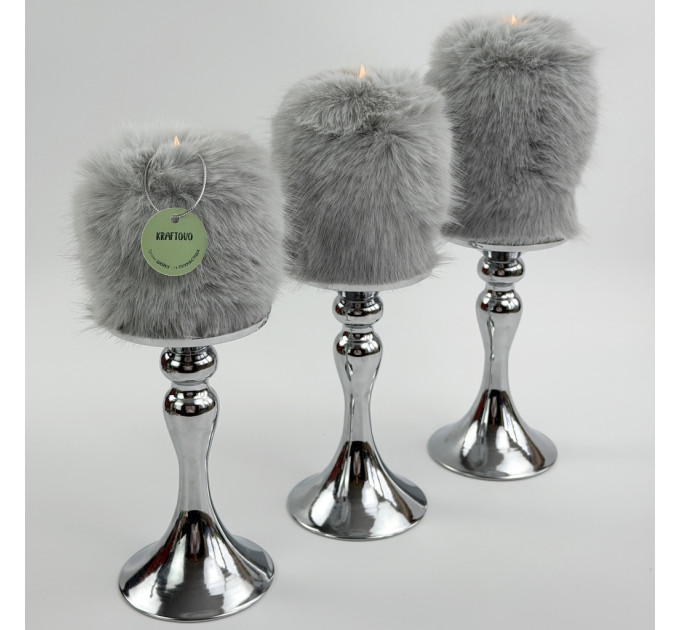 Rabbit Faux Fur LED Pillar Candle