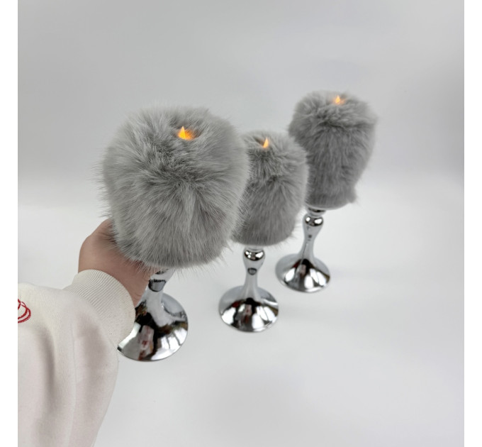 Rabbit Faux Fur LED Pillar Candle