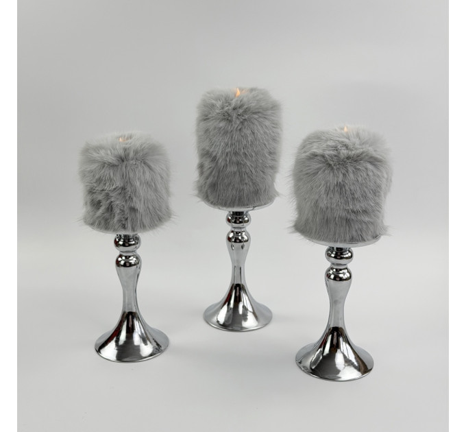 Rabbit Faux Fur LED Pillar Candle