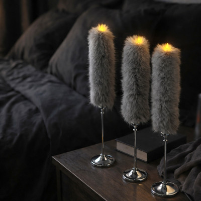 Rabbit Faux Fur LED Taper Candle