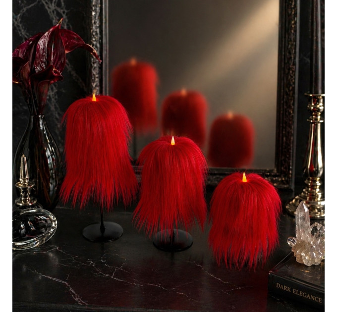 Red Furry LED Candle – Gothic Vampire Home Decor