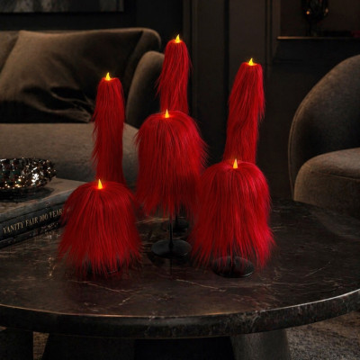 Red Furry LED Pillar Candle - Luxury