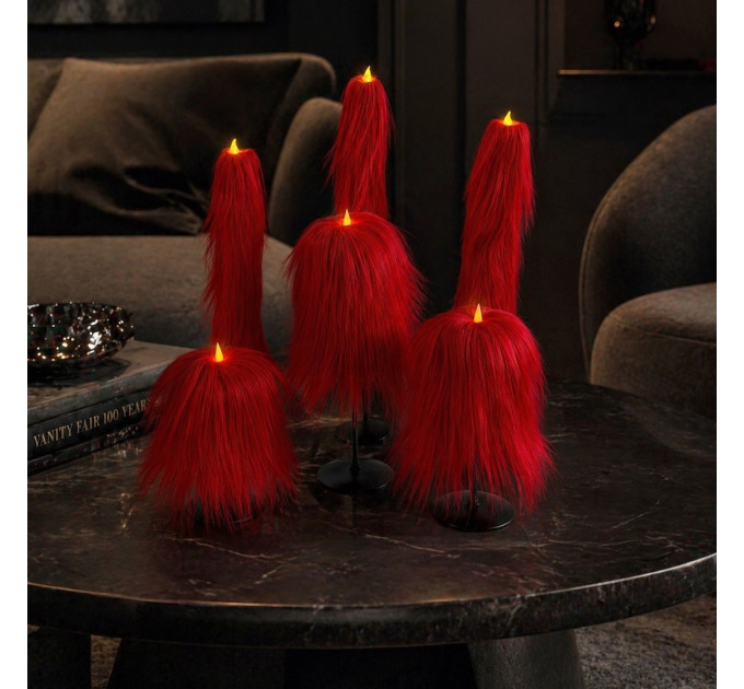 Red Furry LED Candle – Gothic Vampire Home Decor