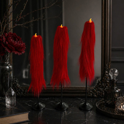 Red Furry LED Taper Candle - Luxury
