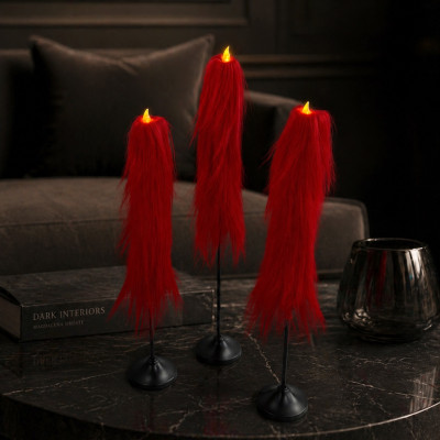 Red Furry LED Taper Candle - Luxury
